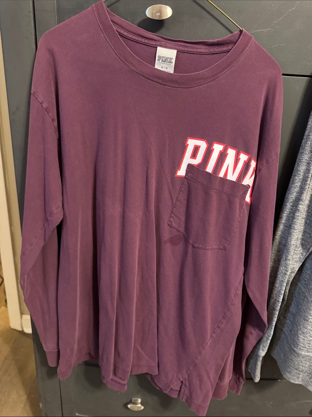 PINK Victoria's Secret Plum Long-Sleeve Pocket Tee with Logo